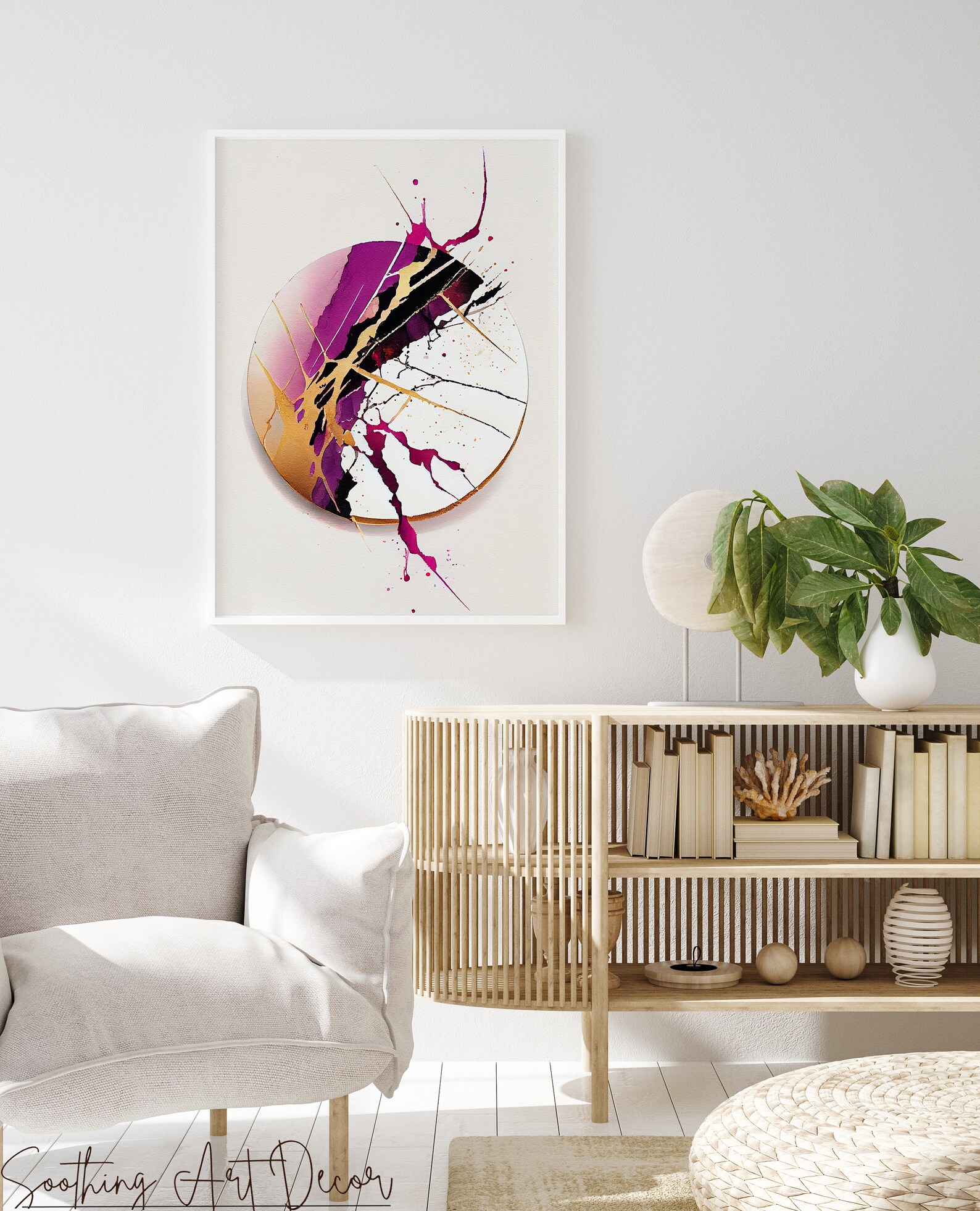 Wabi Sabi Enso Zen Circle Wall Art, Simple Kintsugi Japandi Watercolor ...