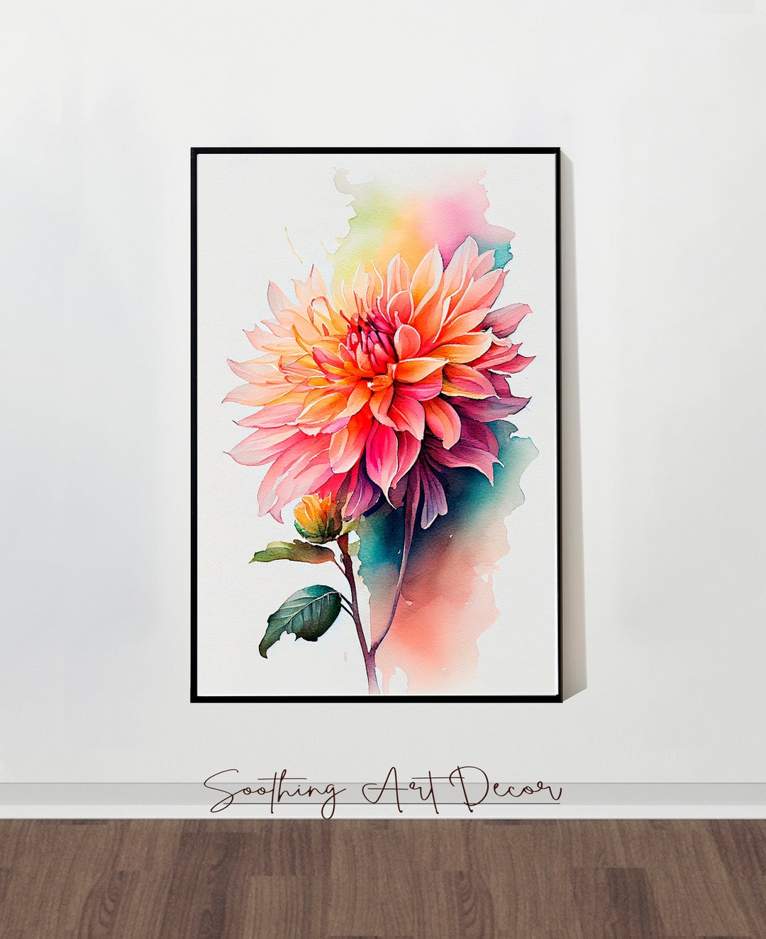 Vivid Modern Dahlia Digital Wall Print Splash Design, Floral Detailed ...
