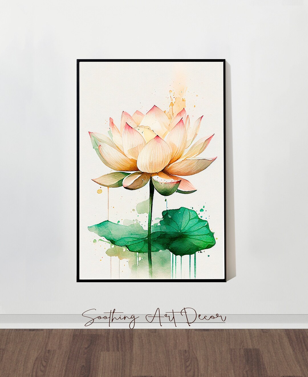 White Lotus Flower Yoga Studio Poster, Botanical Watercolor, Spiritual