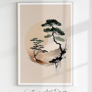 Simple Japandi Tree Circle Digital Download Art, Botanical Wabi Sabi ...