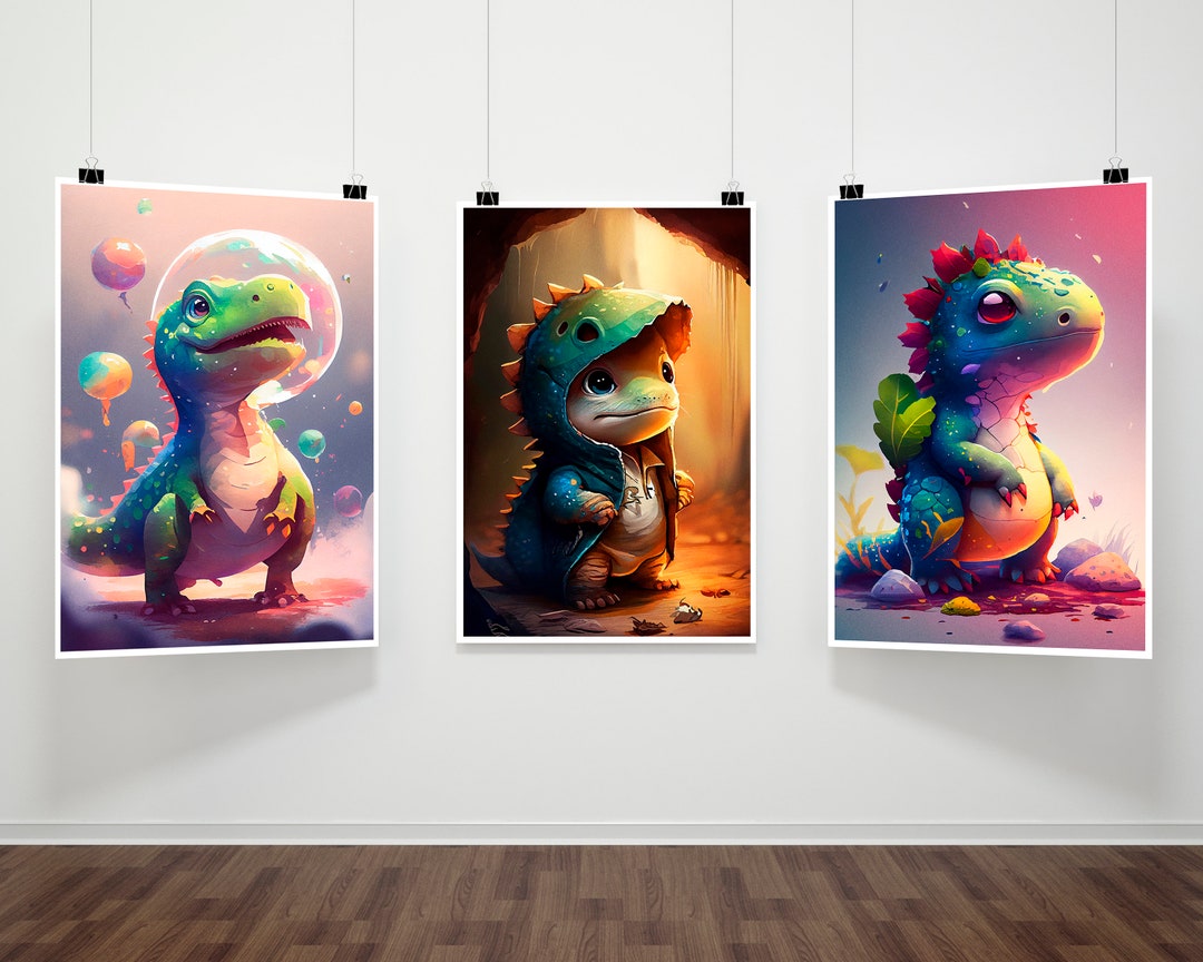 Set of 3 Printable Dinosaur Wall Art Print Room Decor 1 Year Old ...