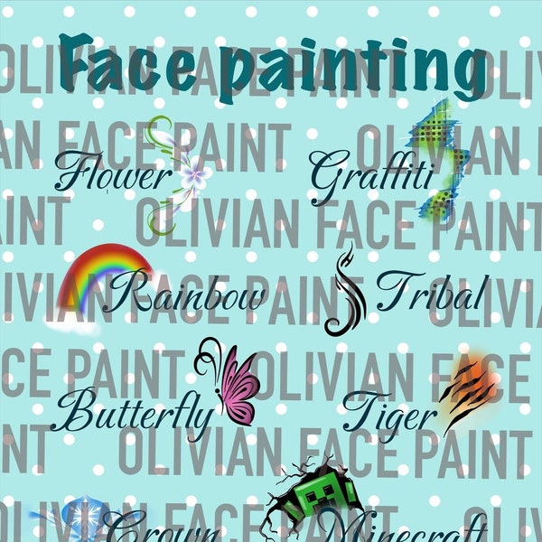 10 popular design Face Paint Menu Board, Face Paint Word Board, Face Paint Design Board, Digital Print