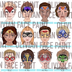 Face Paint Menu Board, Face Paint Word Board, Face Paint SuperHero Design Board, Face Paint Superhero Design, Digital Print