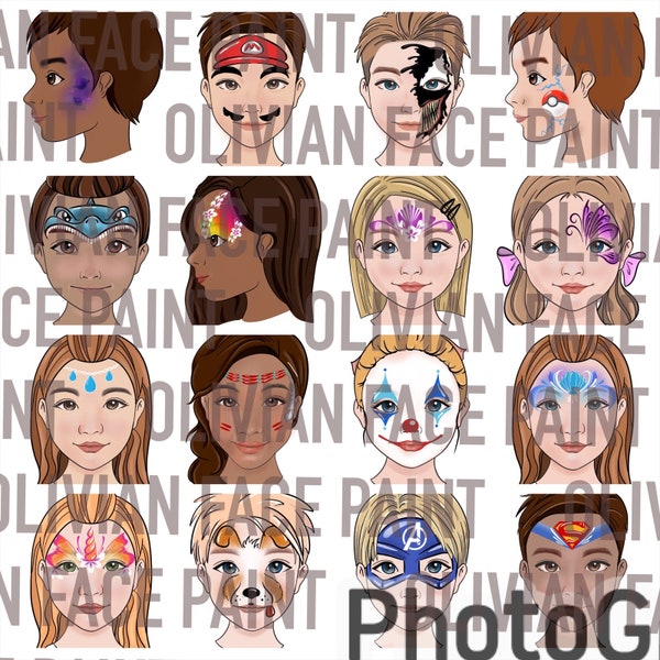 Face Paint Menu Board, Face Paint Word Board, Face Paint Common Design Board, Face Paint Popular Design, Digital Print