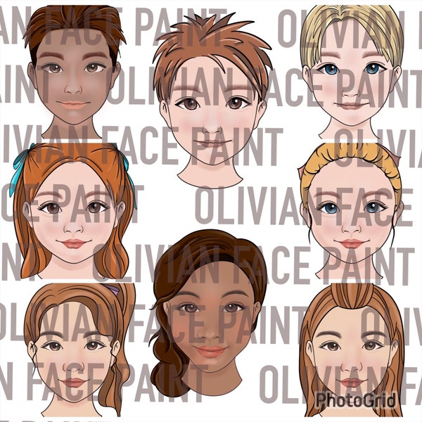 Tableau de menu modèle de peinture faciale, modèle de peinture faciale, tableau de conception de peinture faciale, tableau vierge d'exercices de peinture faciale, impression numérique