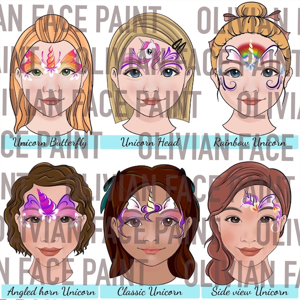 Face Paint Menu Board, Face Paint Word Board, Face Paint Design Board, Face Paint Unicorn Design, Unicorn themed Digital Print