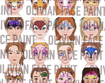 Face Paint Menu Board, Face Paint Word Board, Face Paint Common Design Board, Face Paint Popular Design, Digital Print