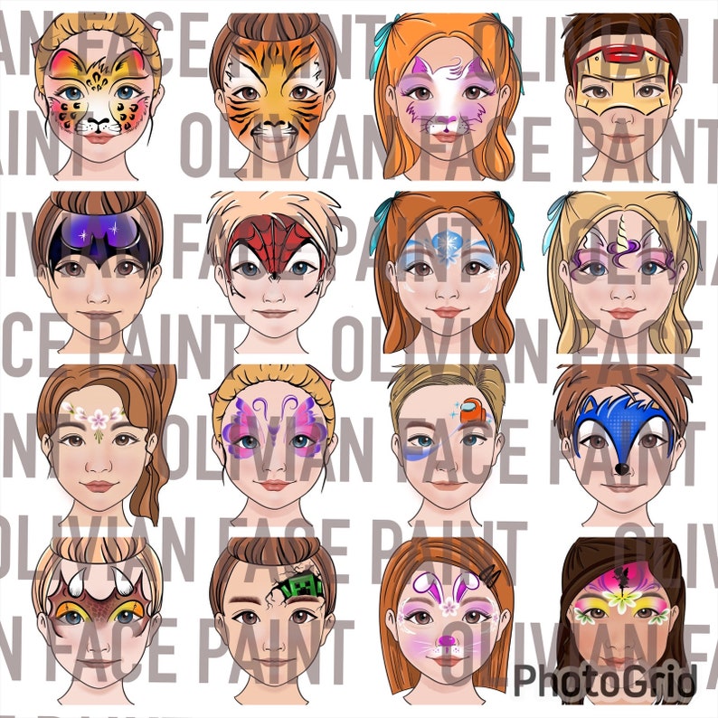 Face Paint Menu Board, Face Paint Word Board, Face Paint Common Design Board, Face Paint Popular Design, Digital Print image 1