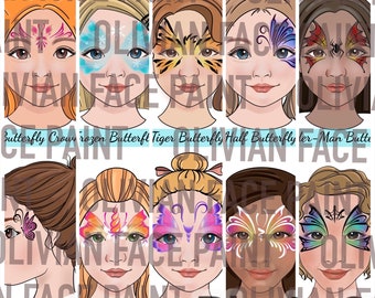 Tablero de menú de pintura facial, tablero de palabras de pintura facial, tablero de menú de mariposa de pintura facial, diseño de mariposa de pintura facial, impresión digital