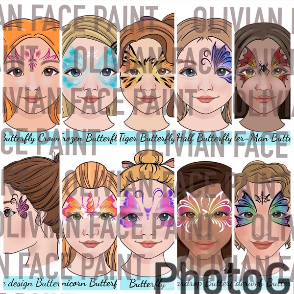 Face Paint Menu Board, Face Paint Word Board, Face Paint Butterfly Menu Board, Face Paint Butterfly Design, Digital Print