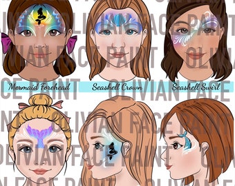 Tablero de menú de pintura facial, tablero de palabras de pintura facial, tablero de diseño de pintura facial, diseño de sirena de pintura facial, impresión digital con temática de sirena