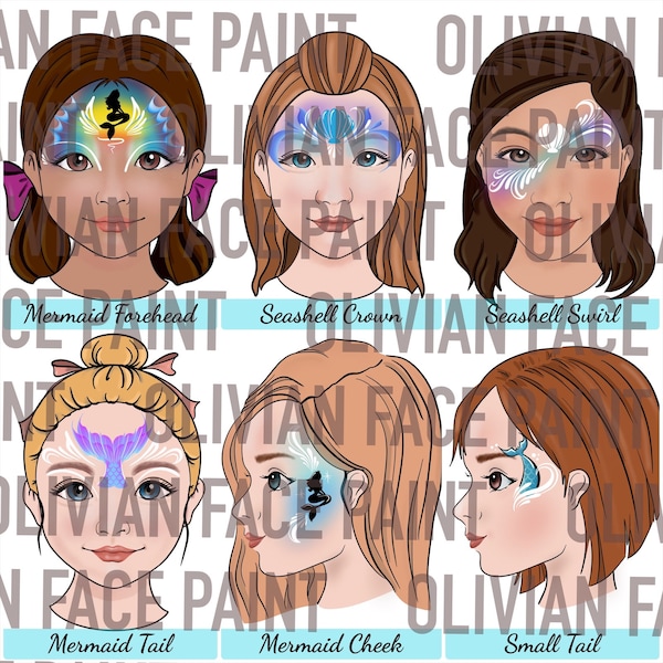 Face Paint Menu Board, Face Paint Word Board, Face Paint Design Board, Face Paint Mermaid Design, Mermaid themed Digital Print