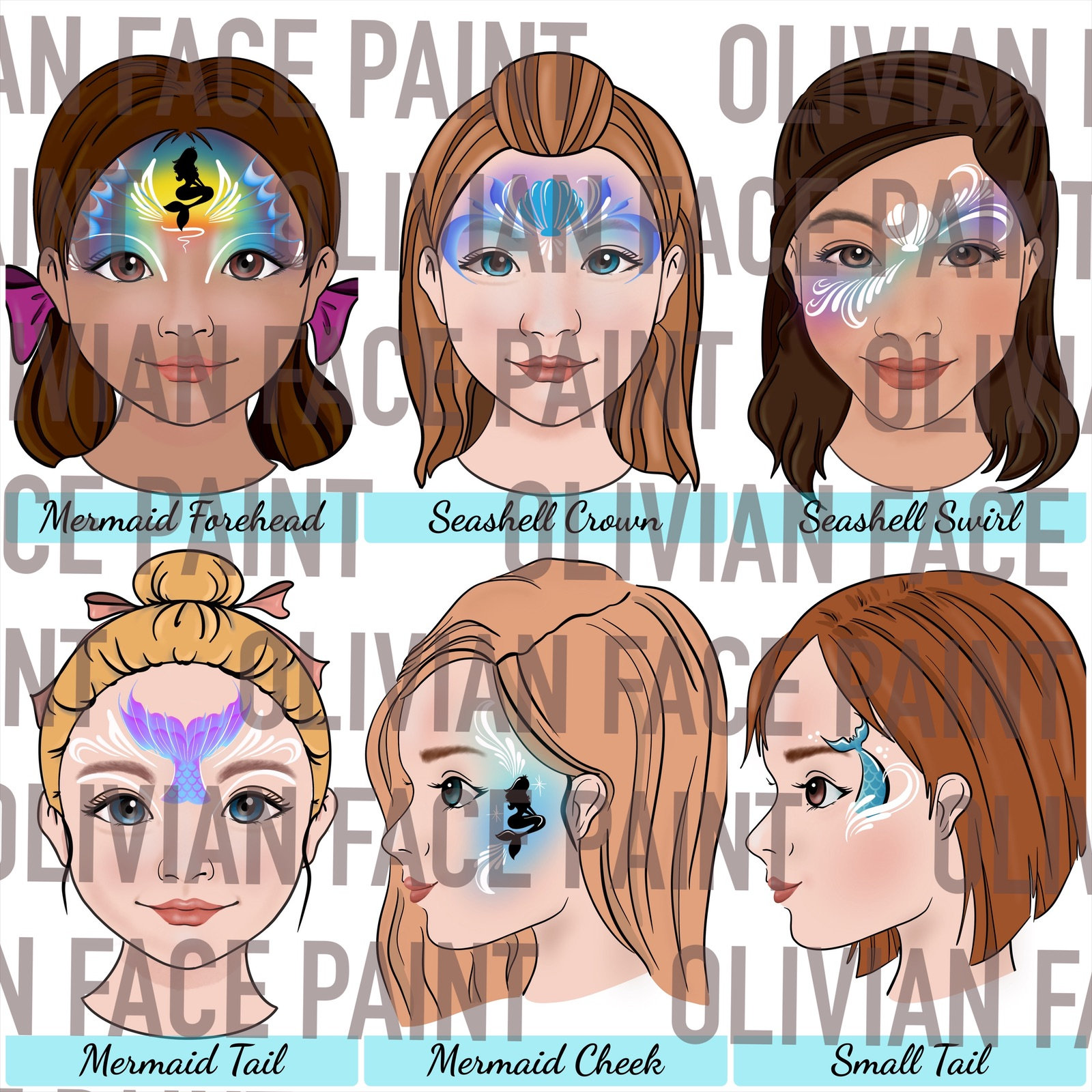 Face Paint Menu Board, Face Paint Word Board, Face Paint Design Board, Face Paint Mermaid Design, Mermaid themed Digital Print
