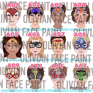 ANY 10, free selection of Face Paint Menu Board, Face Paint Word Board, Face Paint Design Board, Face Paint Choice Board, Digital Print