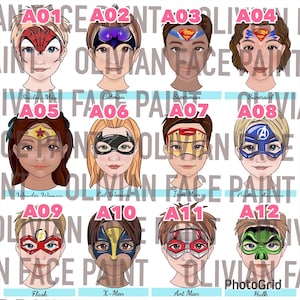 ANY 1, freie Auswahl an Face Paint Menu Board, Face Paint Word Board, Face Paint Design Board, Face Paint Wahlboard, Digitaldruck