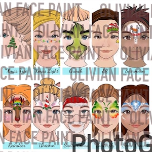 10 design Xmas Face Paint Menu Board, Face Paint Word Board, Face Paint Design Board, Face Paint Christmas Design, Digital Print