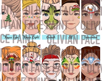 10 Design Xmas Face Paint Menü Board, Face Paint Word Board, Face Paint Design Board, Face Paint Weihnachts Design, Digital Print