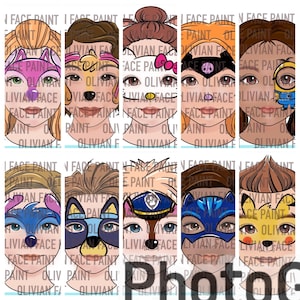 10 design Cartoon Face Paint Menu Board, Face Paint Word Board, Face Paint Design Board, Face Paint Cartoon Design, Digital Print
