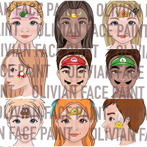 Face Paint Menu Board, Face Paint Word Board, Face Paint Design Board, Face Paint Mario Design, Mario themed Digital Print