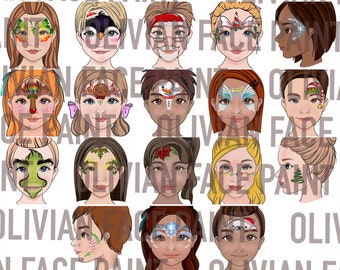 Tablero de menú de pintura facial navideña de 18 diseños, tablero de palabras de pintura facial, tablero de diseño de pintura facial, diseño navideño de pintura facial, impresión digital