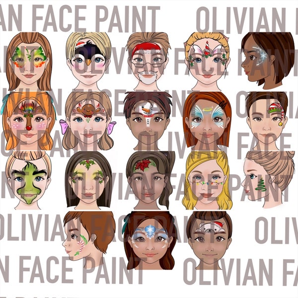 18 design Xmas Face Paint Menu Board, Face Paint Word Board, Face Paint Design Board, Face Paint Christmas Design, Digital Print