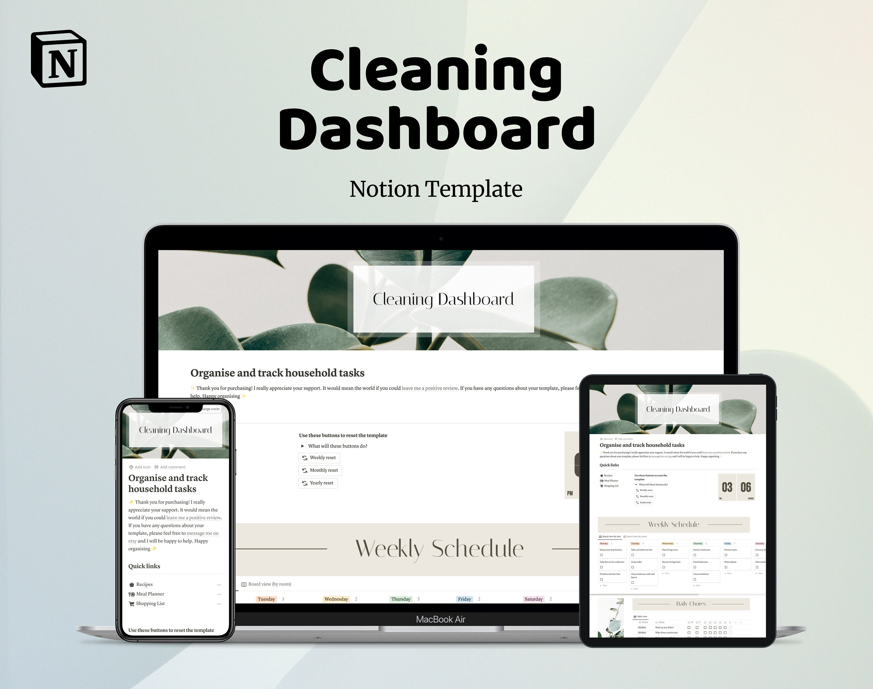 Cleaning Dashboard Notion Template Digital Download Editable Dashboard ...