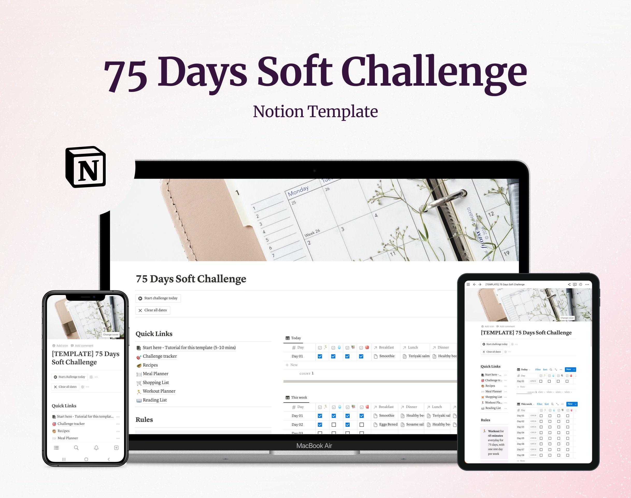 75 Days Soft Challenge Notion Template Aesthetic Digital Etsy 75 Days Soft Challenge Notion Template Aesthetic Digital Etsy