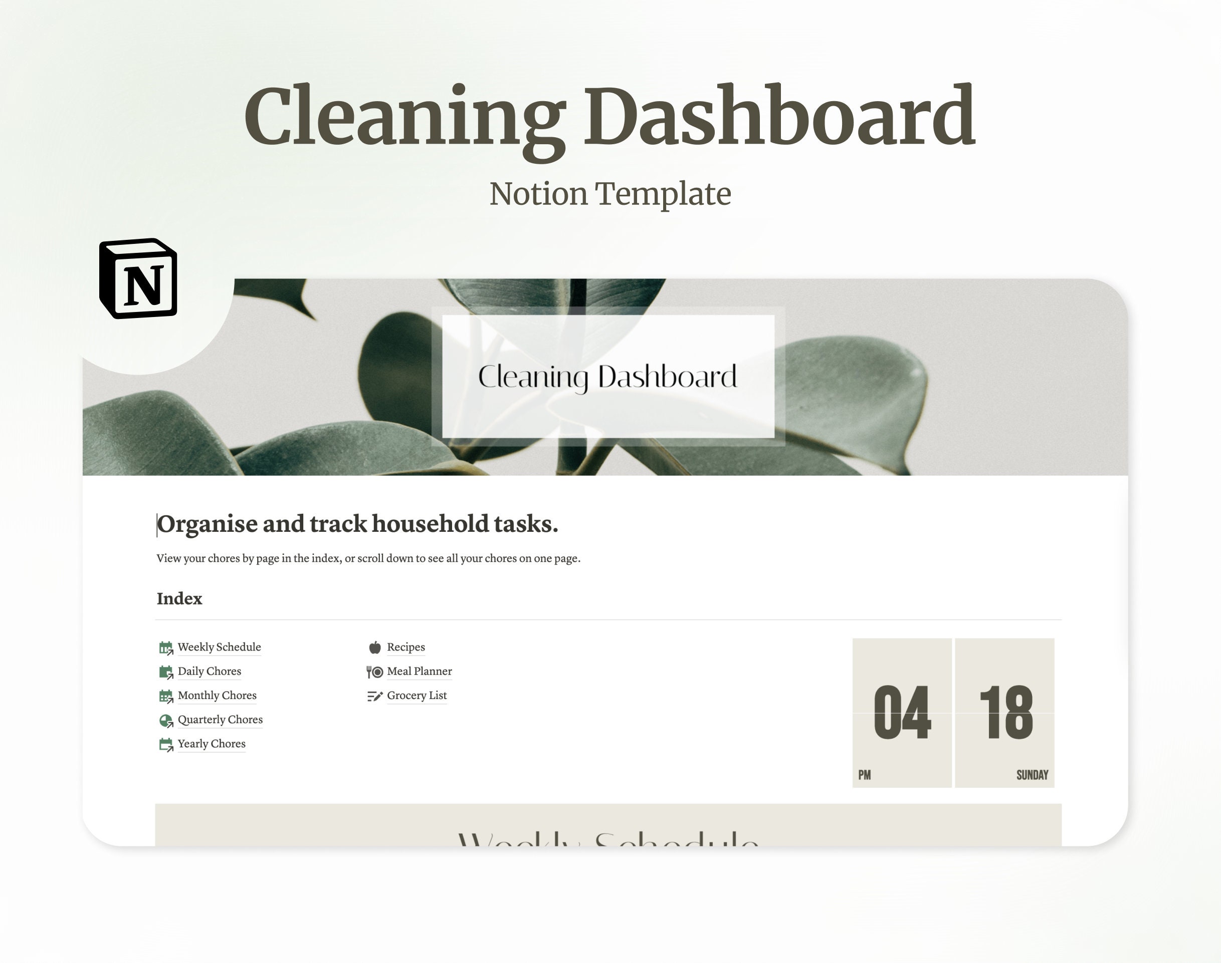 Cleaning Dashboard Notion Template Digital Download - Etsy UK