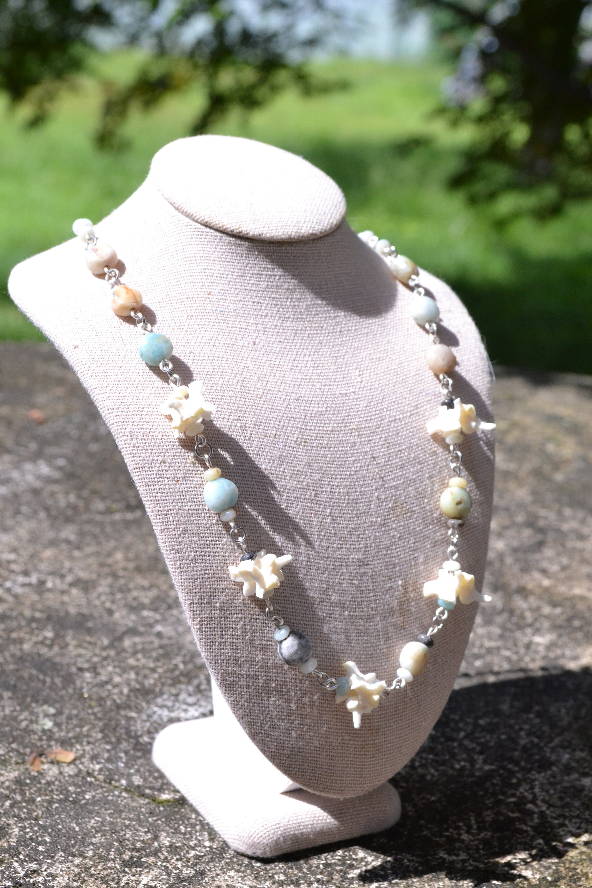 Hand Beaded Amazonite and Ball Python Vertebrae Necklace - Etsy