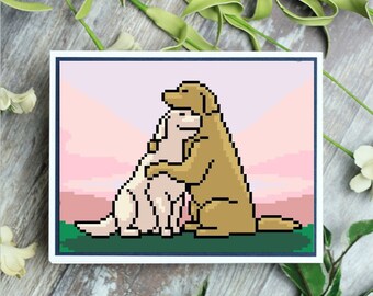 Dogs Hugging - Cross Stitch Pattern - PDF Download - Digital Download -