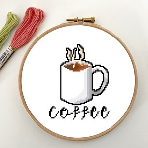 Kaffee und Becher - Kreuzstich Muster - PDF Download Digitaler Download -