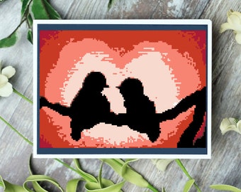 Birds In Love - Valentines - Gifts- Cross Stitch Pattern - PDF Download - Digital Download
