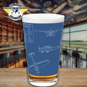 Cessna 172 Blueprint Design Trio Pint Glass, 16oz for Aviators Aviation Aircraft Enthusiasts AvGeek Retro Gift
