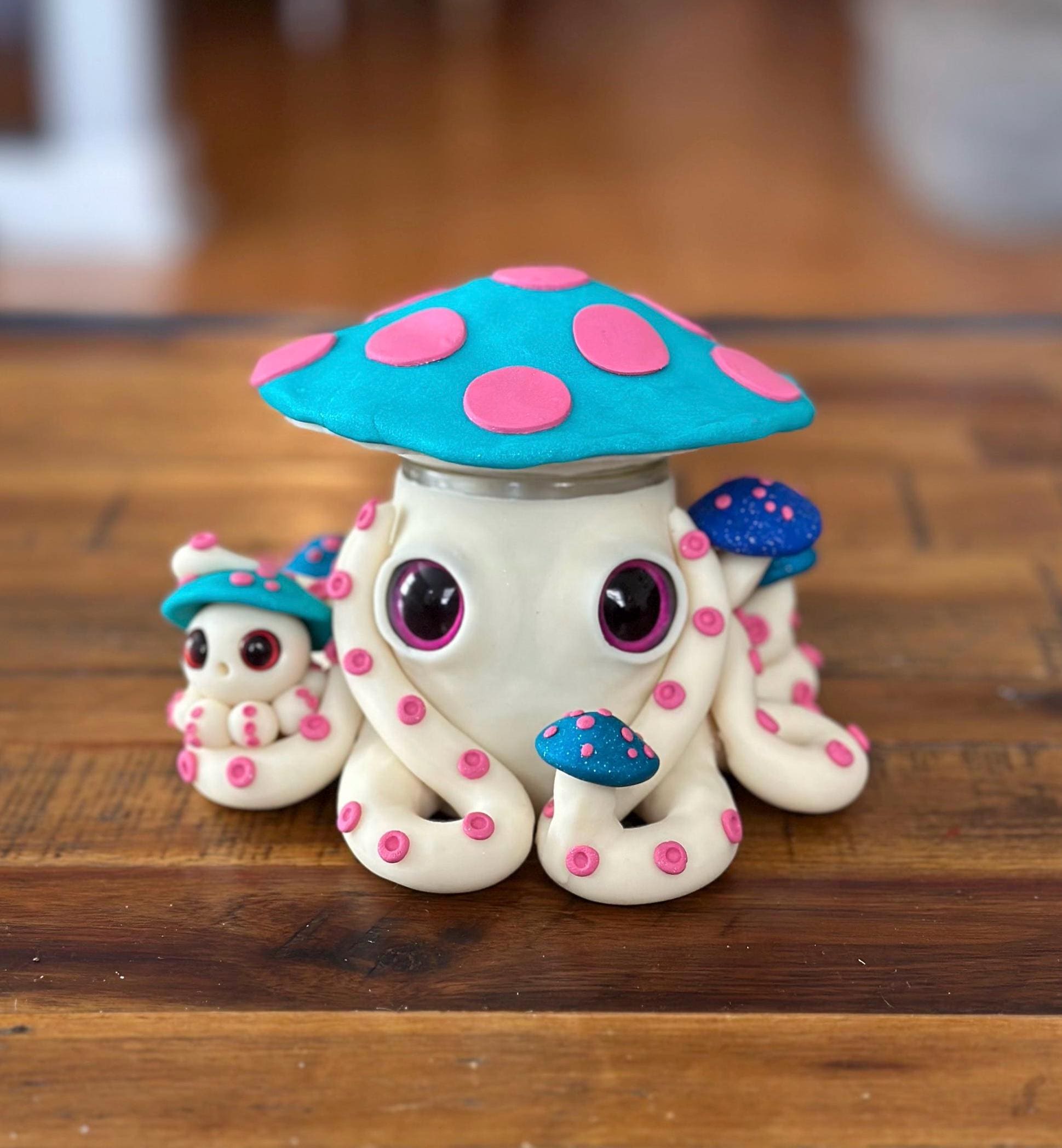 Glow-in-the-Dark Mushroom Octopus Jar: Polymer Clay "Funguy"