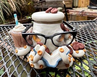 Coffee Obsessed Octopus Jar with or without Glasses