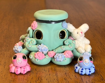 Gender Reveal Polymer Clay Octopus Jar with Babies!