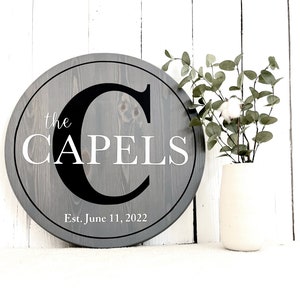 ESTABLISHED FAMILY NAME round wood sign | 18&quot; x 18&quot; | Style B
