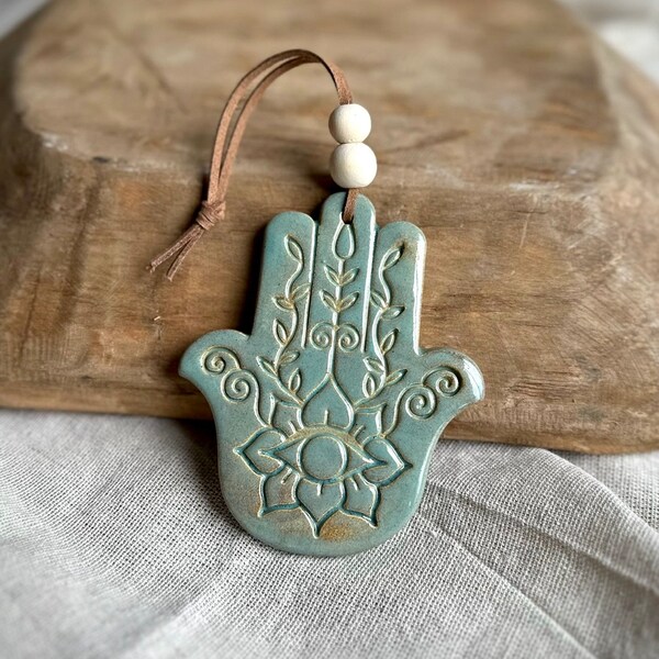 Hamsa Hand Ornament |  Evil Eye | Esoteric decor | Spiritual decor | Ceramics ornament | Boho decor | Wall decor | Yoga | Christmas Ornament