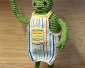 MasterChef de punto, pequeño chef de punto, muñeco de punto de la serie, hombre verde de punto, lindo muñeco de peluche verde, muñeco verde masterchef verde