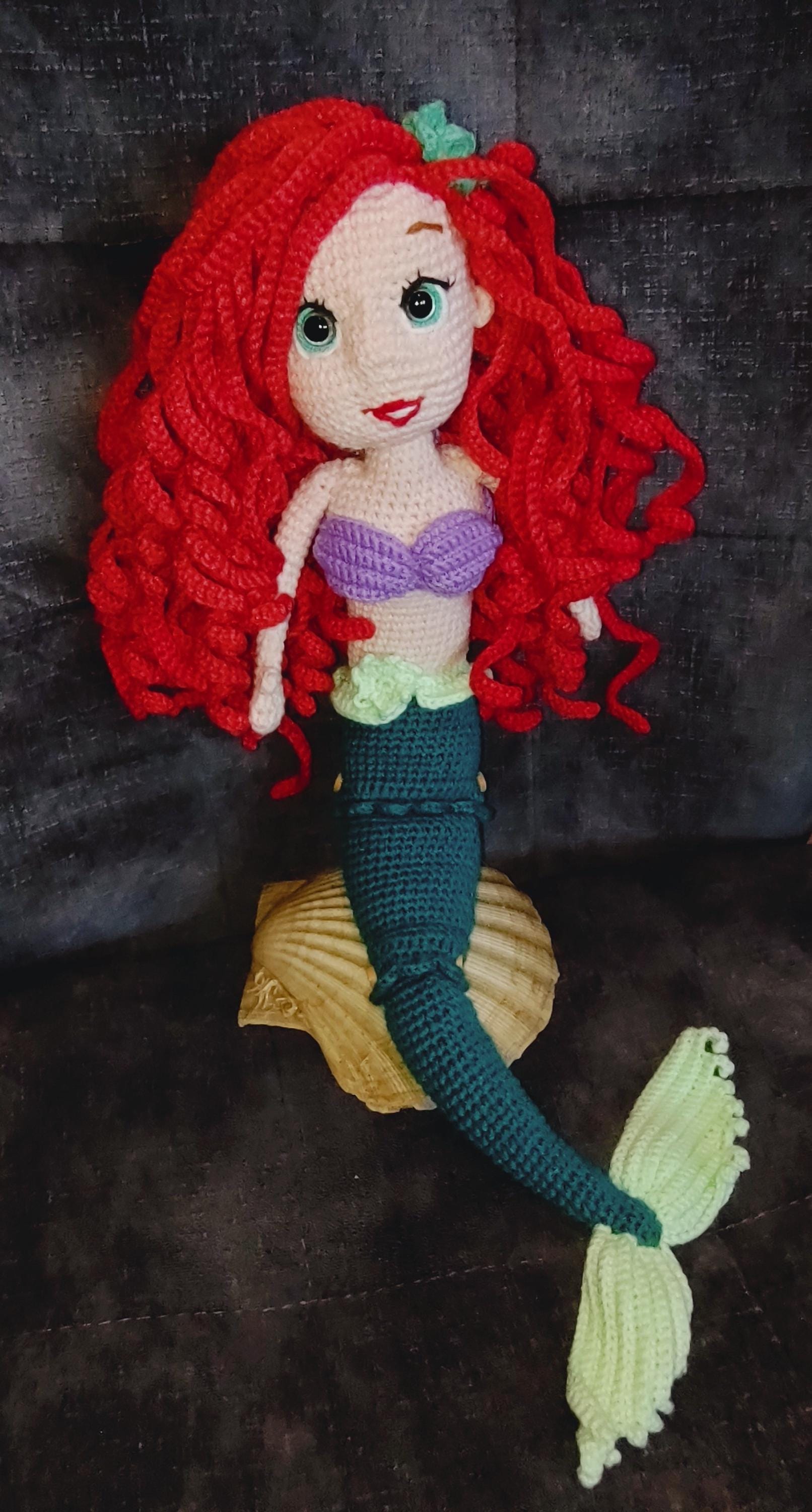 Knitted Ariel the mermaid, knitted cartoon character, knitted Princess Ariel, The Little Mermaid Ariel, knitted cartoon princess