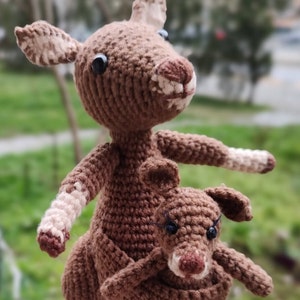 Häkeln Mama und Baby Känguru Amigurumi Tiere Handmade Kinder Kinder Plüschtier Braun