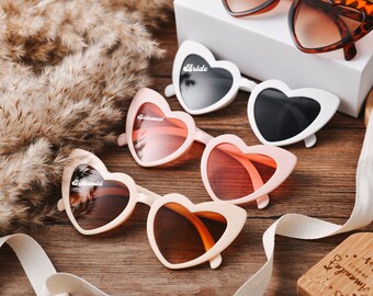 Custom Bridal Party Heart Shaped Sunglasses,Party Souvenirs,Rimless Love Heart Sunglasses,Personalised Bridesmaid Gifts