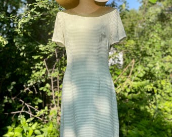 Vintage Caren Desirée Company Light Green Checkered Cotton Short Sleeved Dress size Small