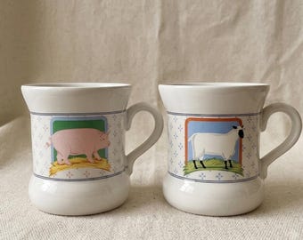 Set of Two Vintage Vandor Country Collection Sheep and Pig Mugs