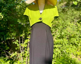 Vintage Virgo II Green & Black Dress with Bolero - Size Small