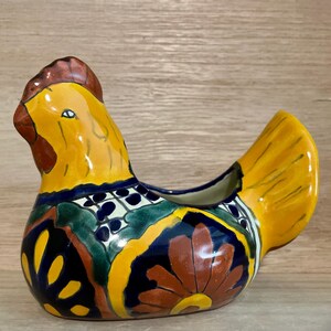 Vintage Hand Painted Mexican Rooster 6” Planter