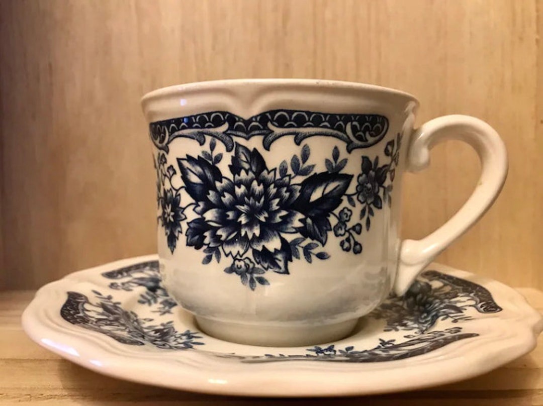 Vintage Blue Carnation Ironstone Teacup & Saucer Etsy