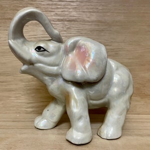 Vintage White and Pink Lustreware Porcelain Elephant