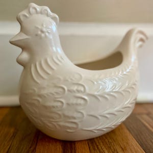 Vintage Ceramic Chicken Planter in Cream