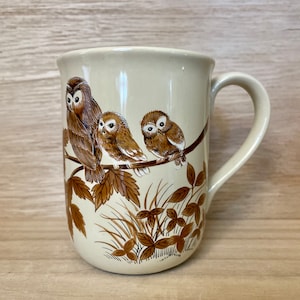 Vintage Hand painted Owl with Owlets Mug